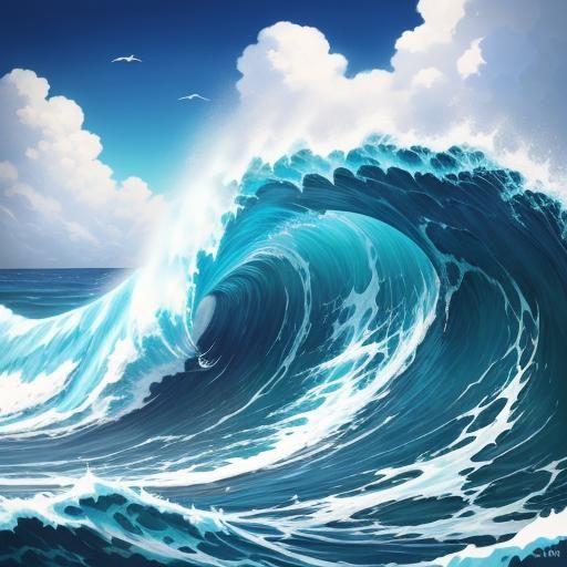 Dramatic Wave Graffiti Art in Summer Sunlight