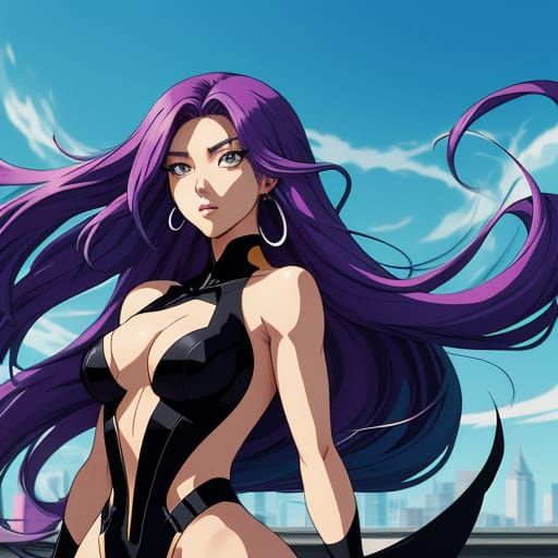 Anime Woman on Rooftop in Vibrant Cel-Shading Style