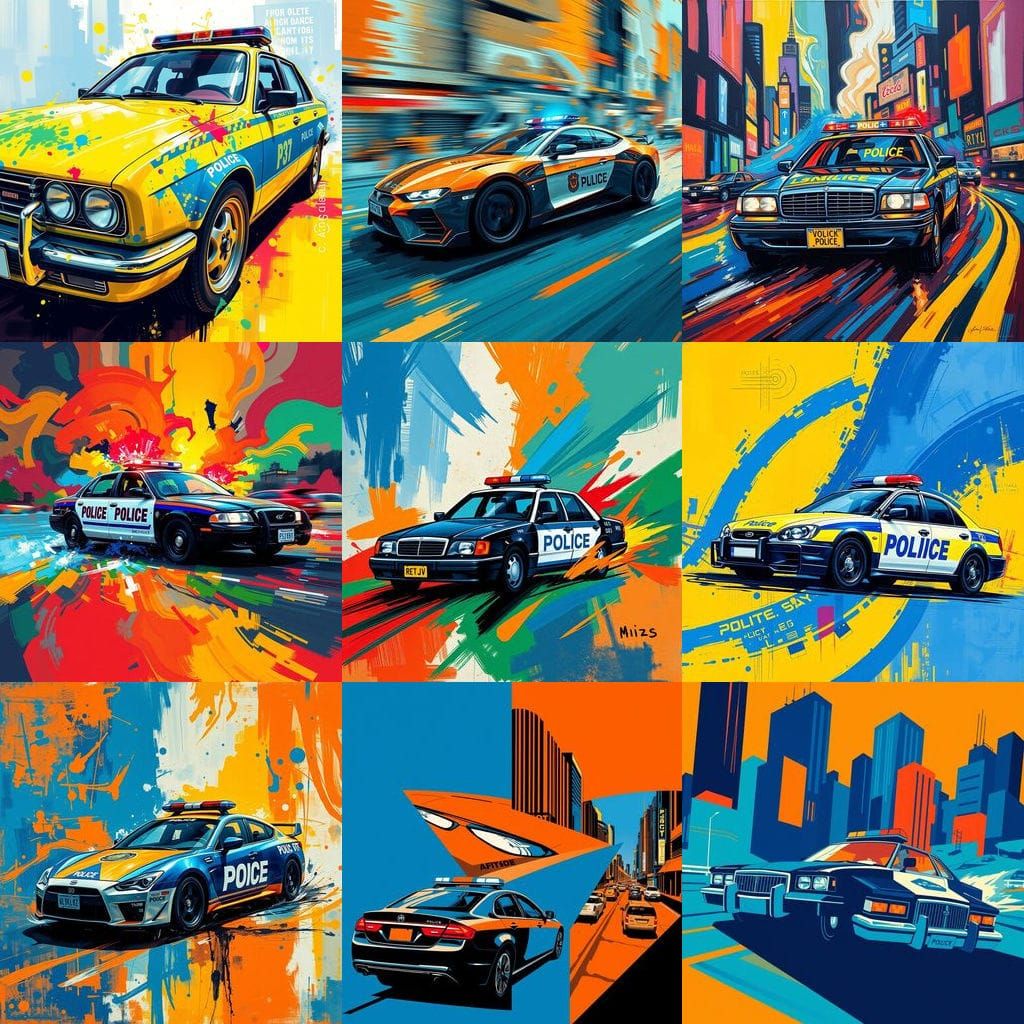 Vibrant Police Car Abstract in Complementary Colors