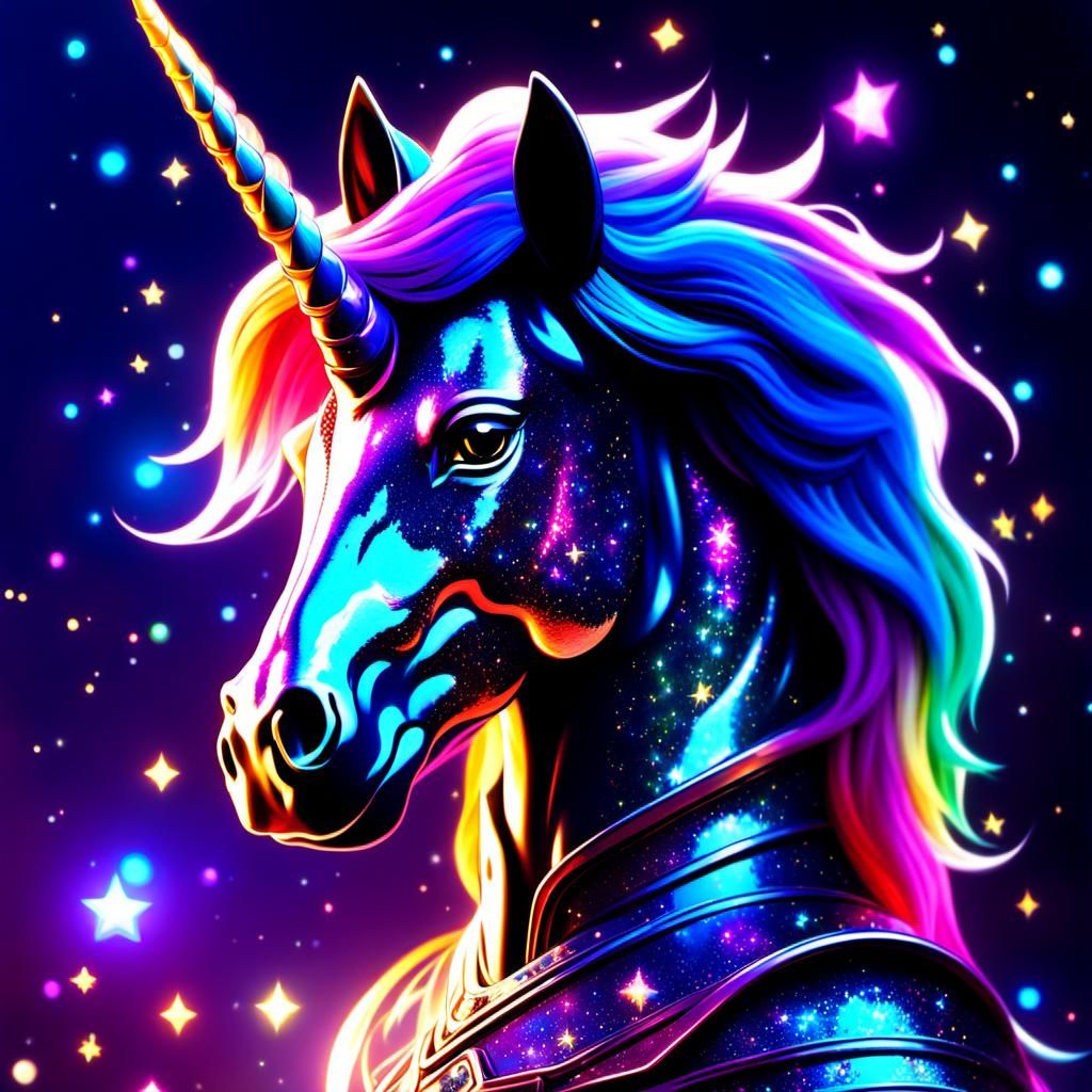 Glittery Cosmic Unicorn in Starry Black Space
