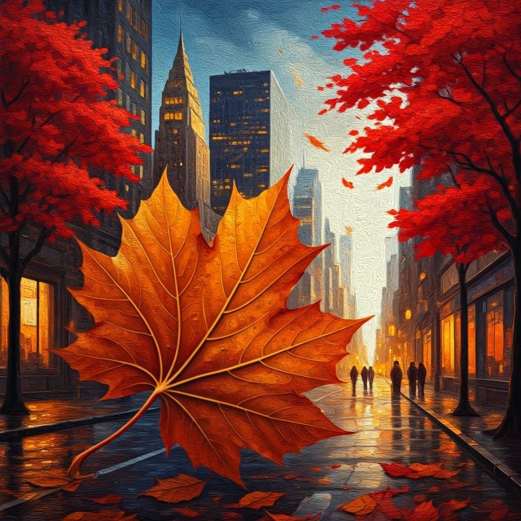 Autumn Leaf in New York: An Impasto Drawing