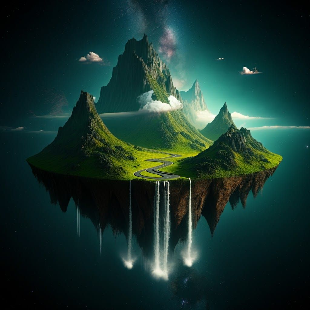 Verdant Floating Island in Space: 3D Render