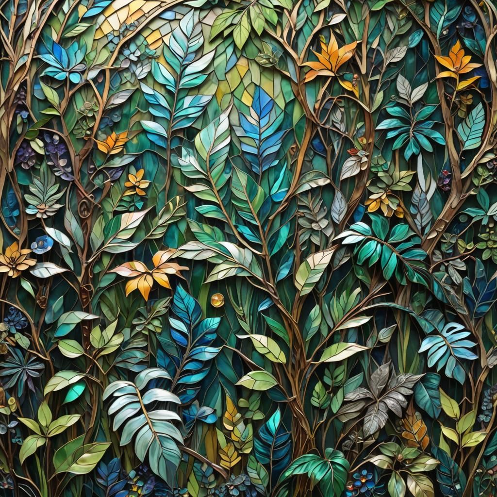 Luminous Jungle: A Stained Glass Mosaic