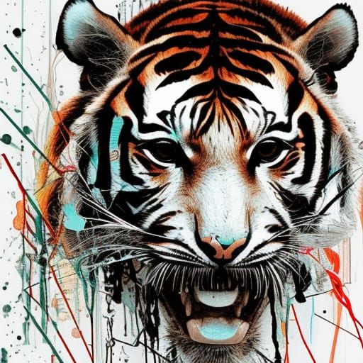 Tiger in Flowing Ink and Watercolor Style