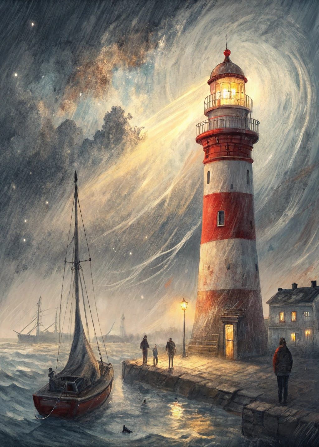 Ethereal Harbor Scene in Watercolor Style