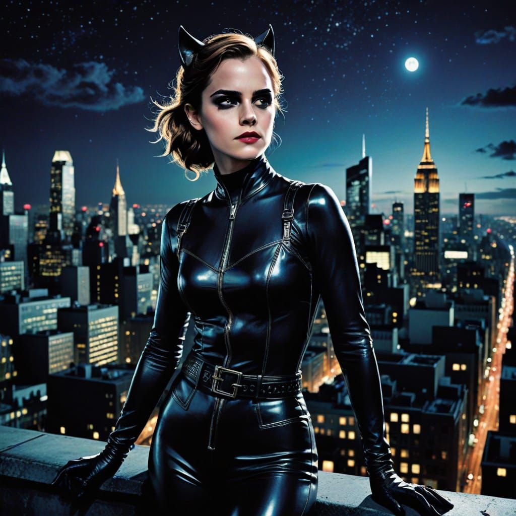 Emma as Gritty Catwoman in Shimmering Grey Latex