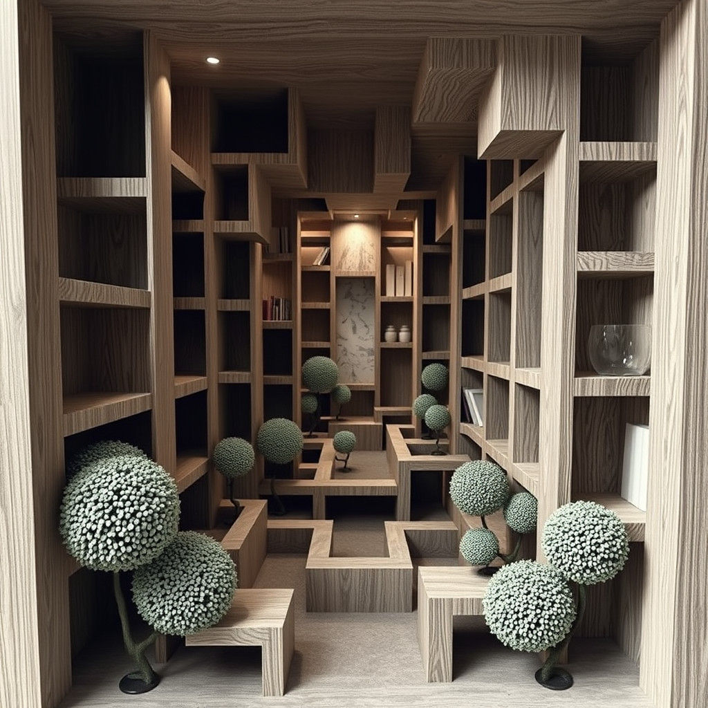 Escher-Inspired Bookcase Landscape Maze
