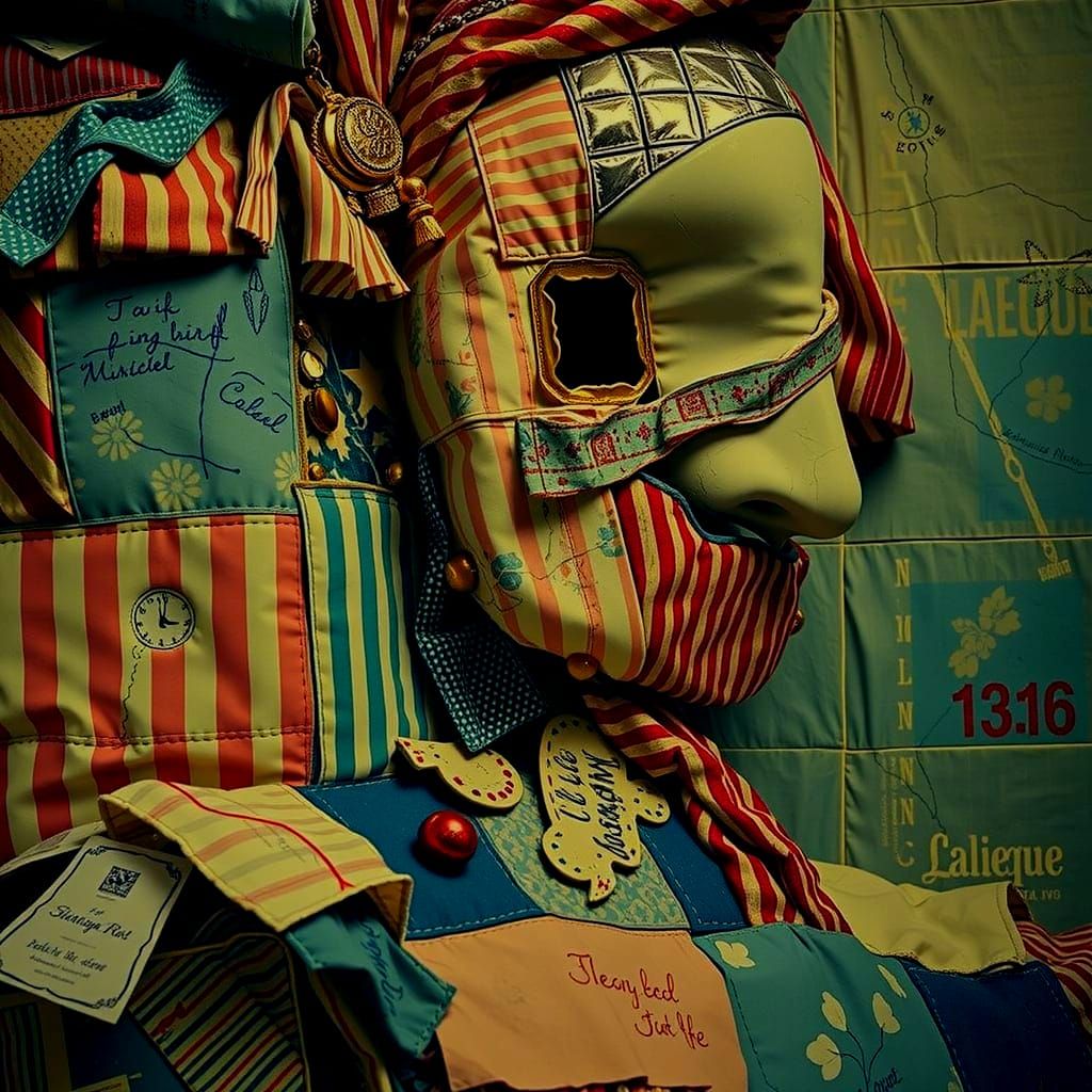 3D Patchwork Quilt Face with Glassy Sheen