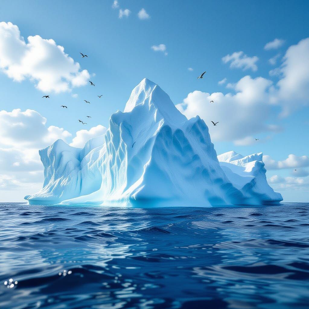 Colossal Iceberg At Sunrise With Seabirds