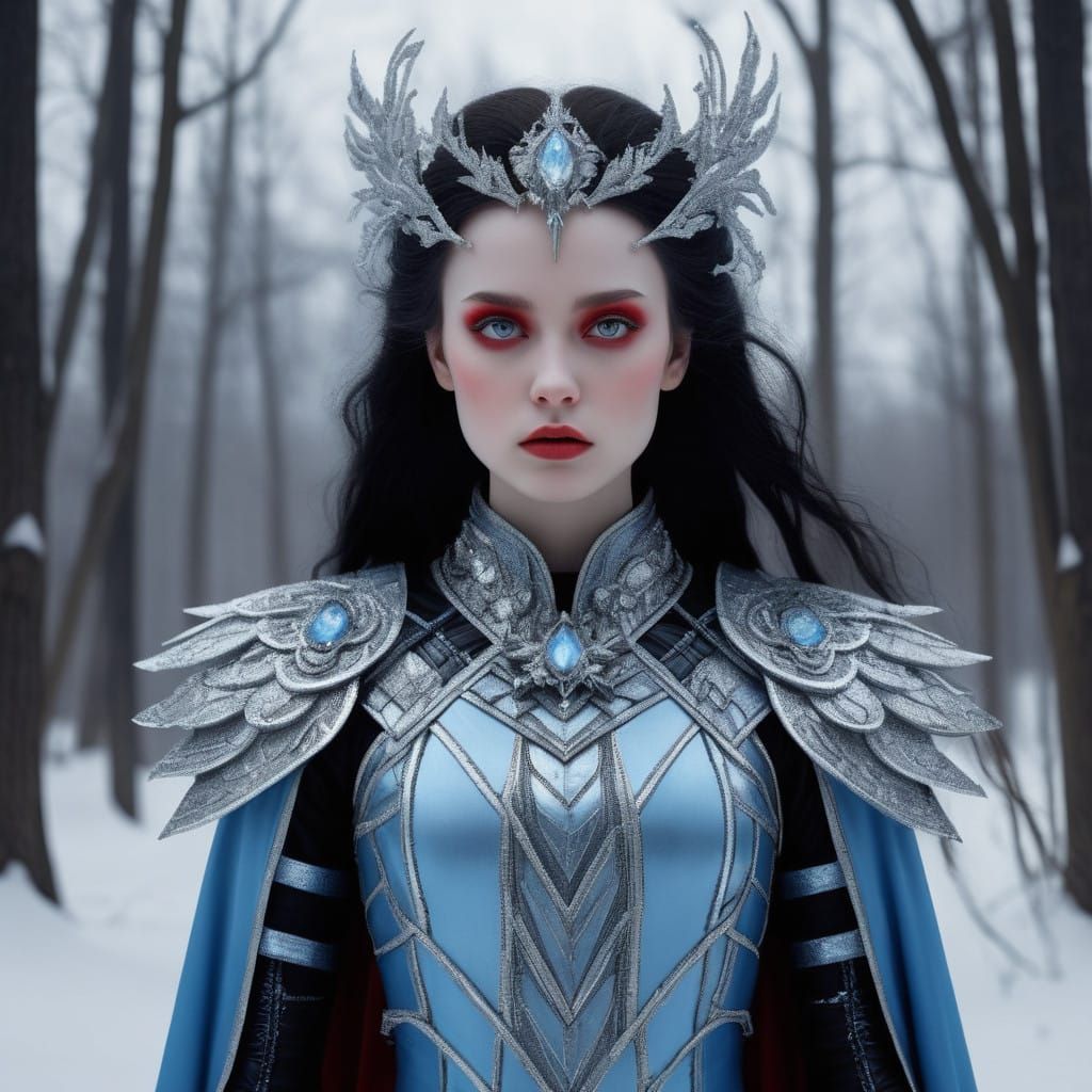 Hyperrealistic Portrait of Mystical Ice and Fire Goddess