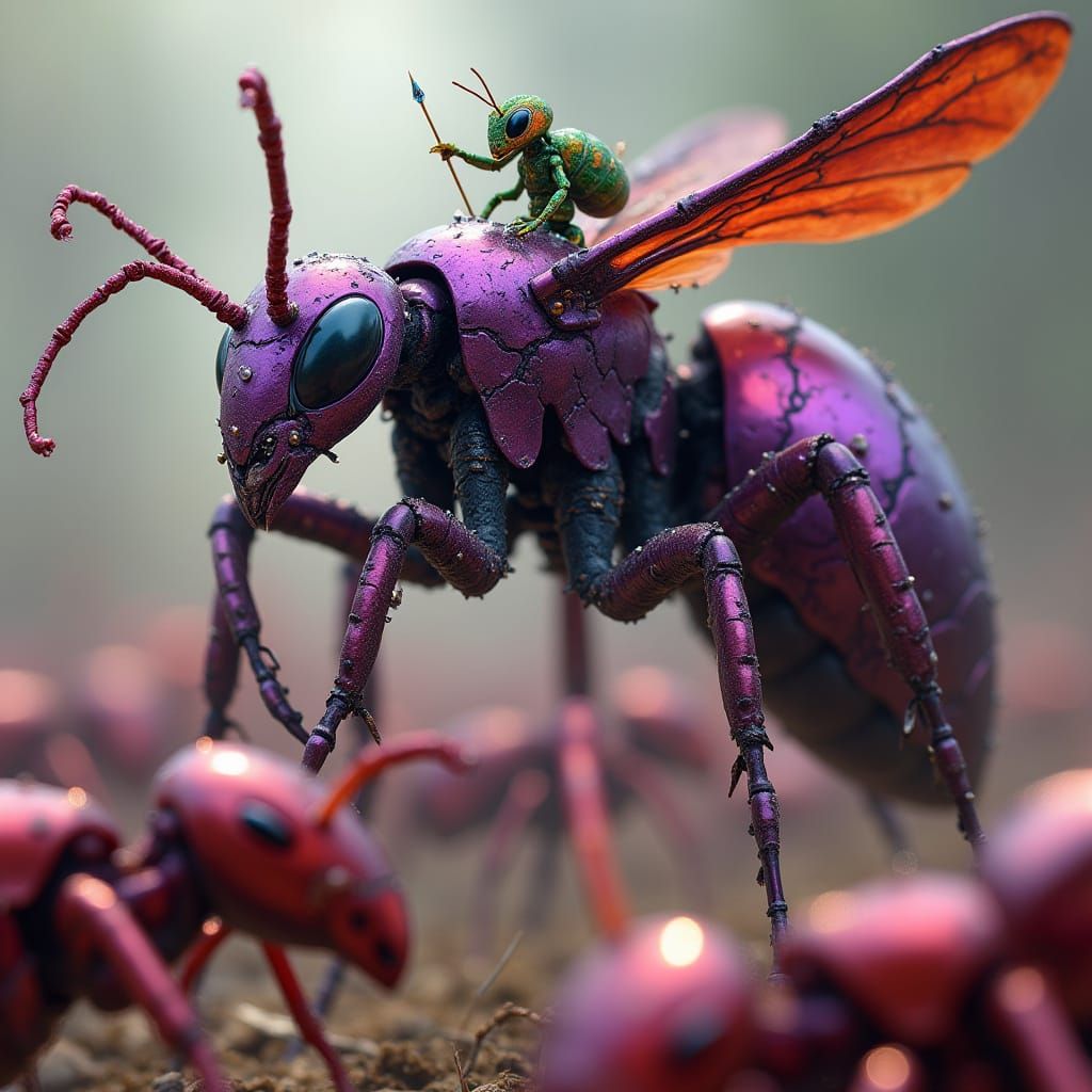 Majestic Wasp War Machine with Green Ant Rider vs Ruby Red A...