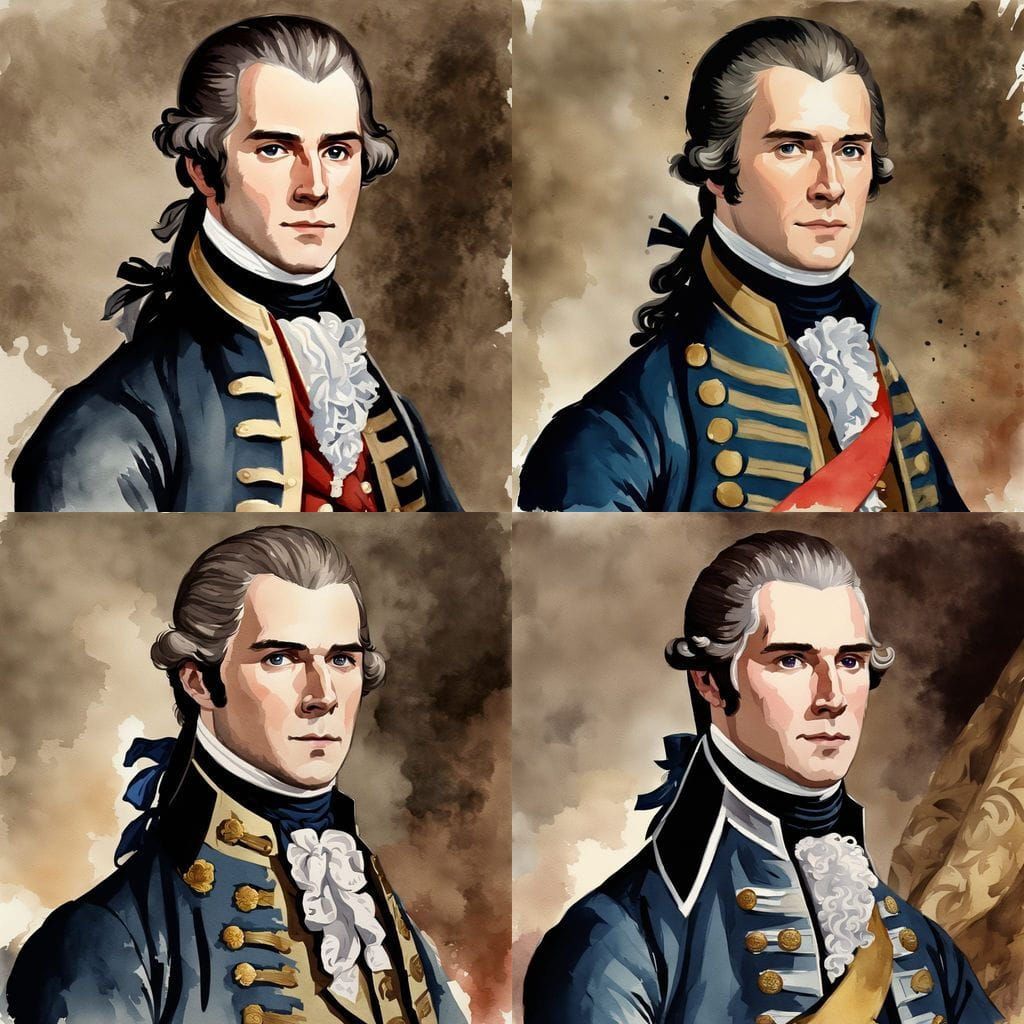 Regal Watercolor Portrait of an 18th Century British Noblema...