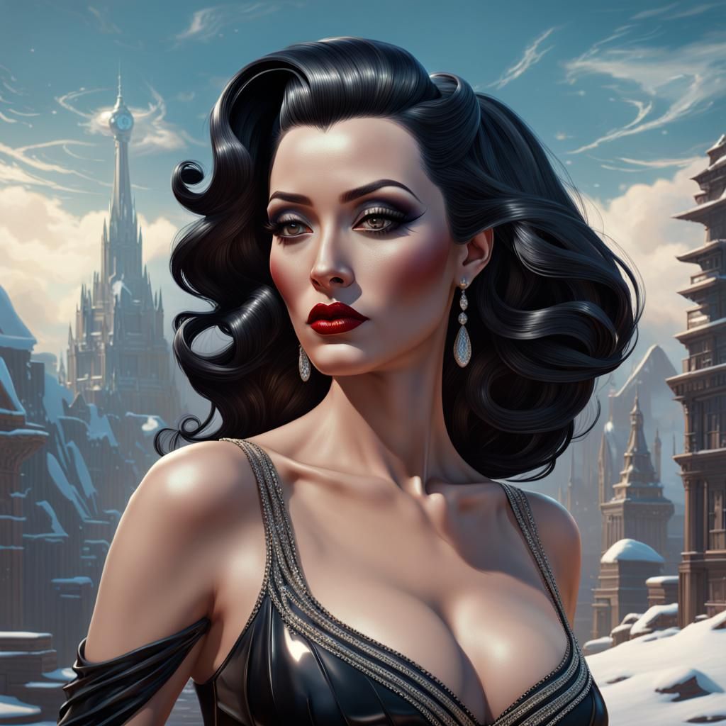 Art Deco Pin-Up: Pregnant Morticia in 8K