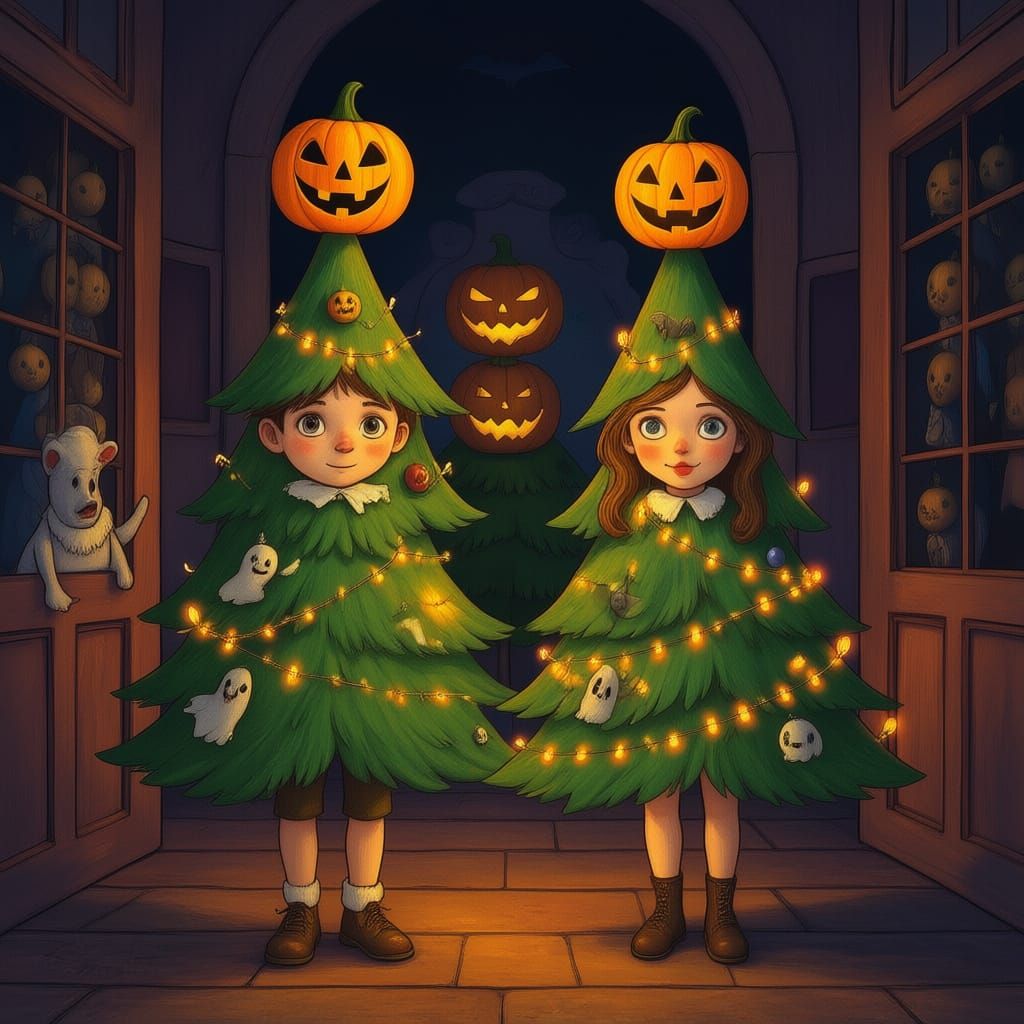Halloween Party Costumes: Christmas Trees with Spooky Decora...