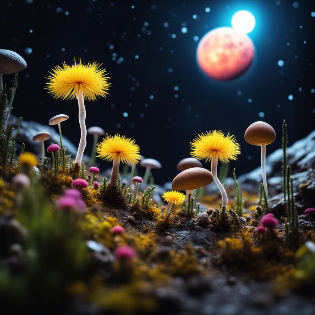 Magical Alien Flora on Lunar Surface in 3D Diorama