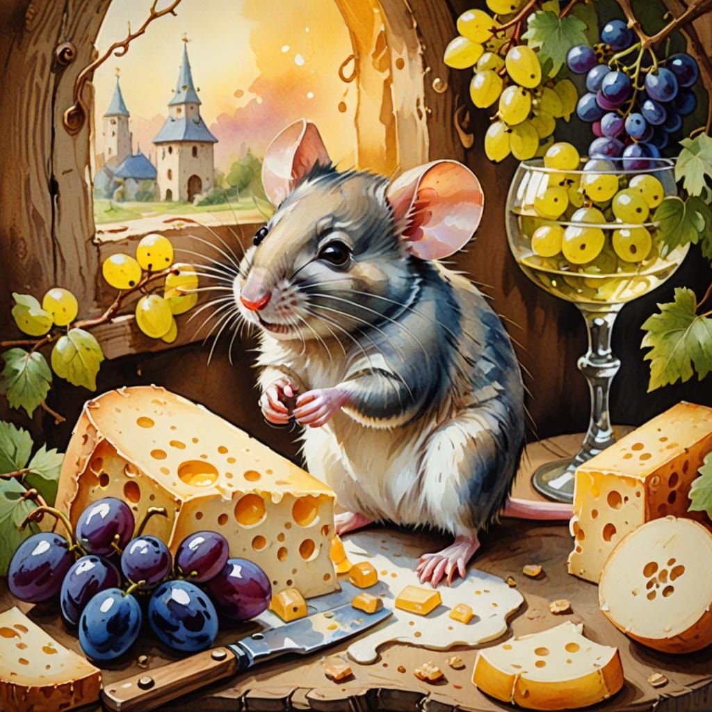 Whimsical Mouse Still Life in Watercolor Style