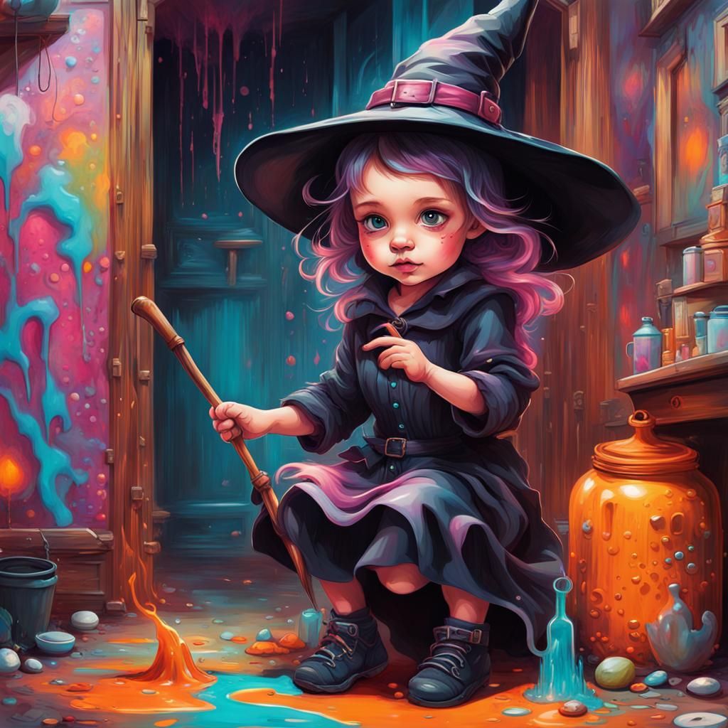 Baby Witch in Magical Home, Graffiti Art Style