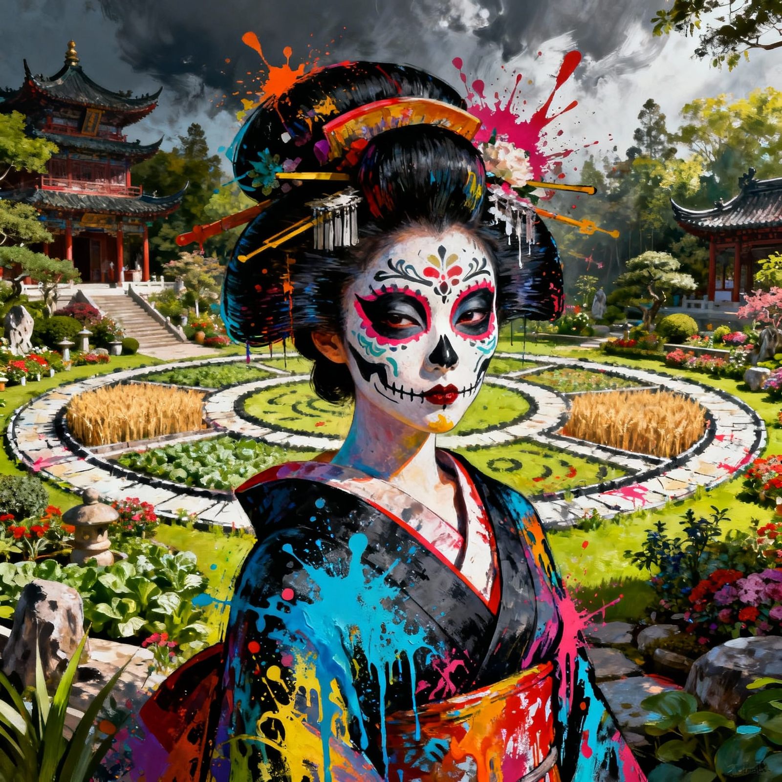 An oiran in the chinese garden