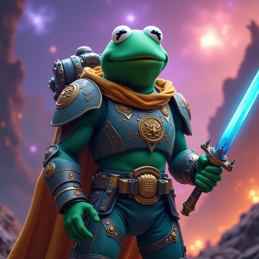 Kermit the Frog Space Marine in Sci-Fi Style