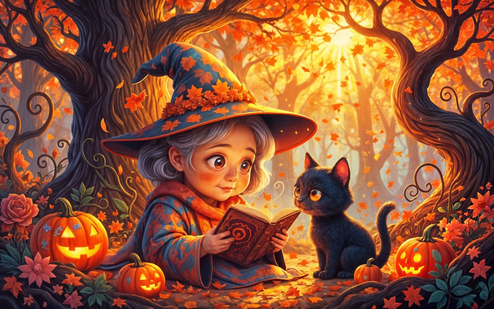 Kawaii Witch Reads Halloween Storybook