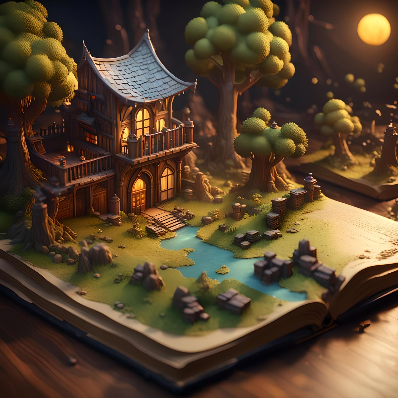 Fantasy World Emerging from 3D Pop-Up Book