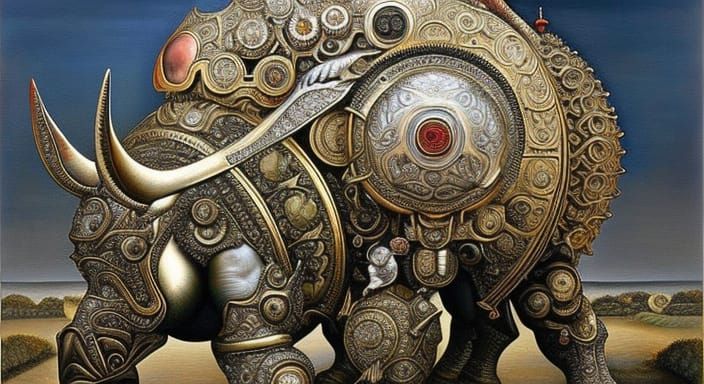 Steampunk Rhinoceros Masterpiece in Gothic Style