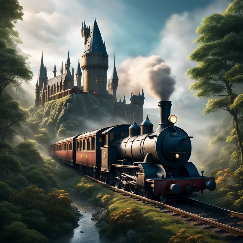 Hogwarts Express Amidst Greenery: A Matte Painting