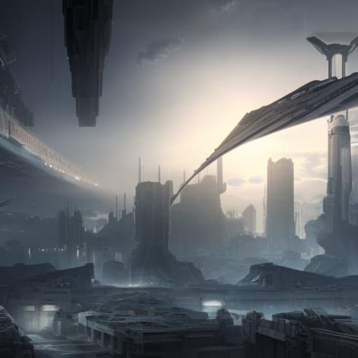 Futuristic War-Torn City in Science Fiction Style