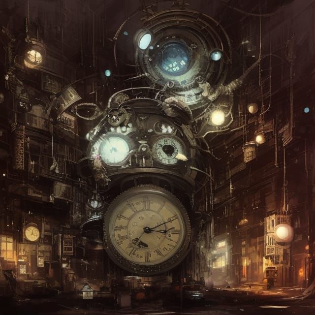 Steampunk clockpunk time warehouse
