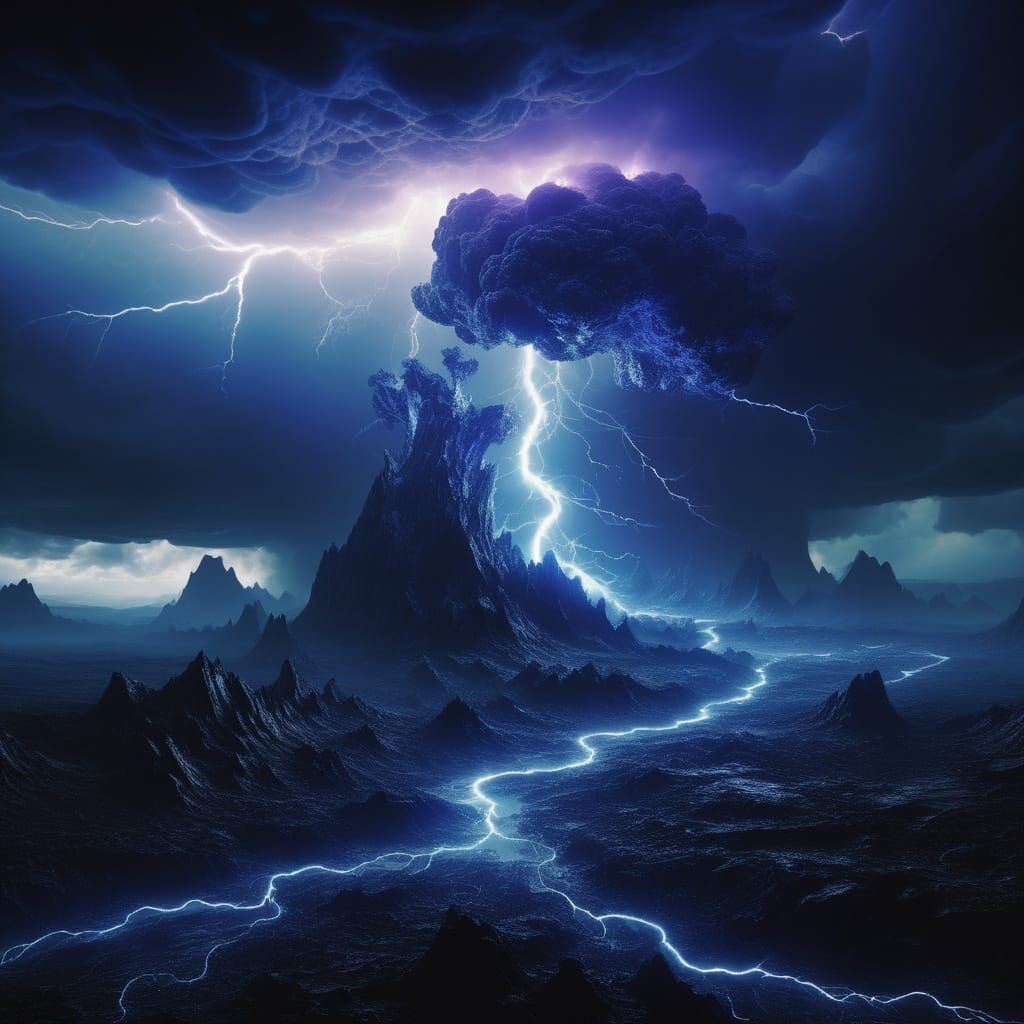 Electric Blue Stormscape in Cyberpunk Style