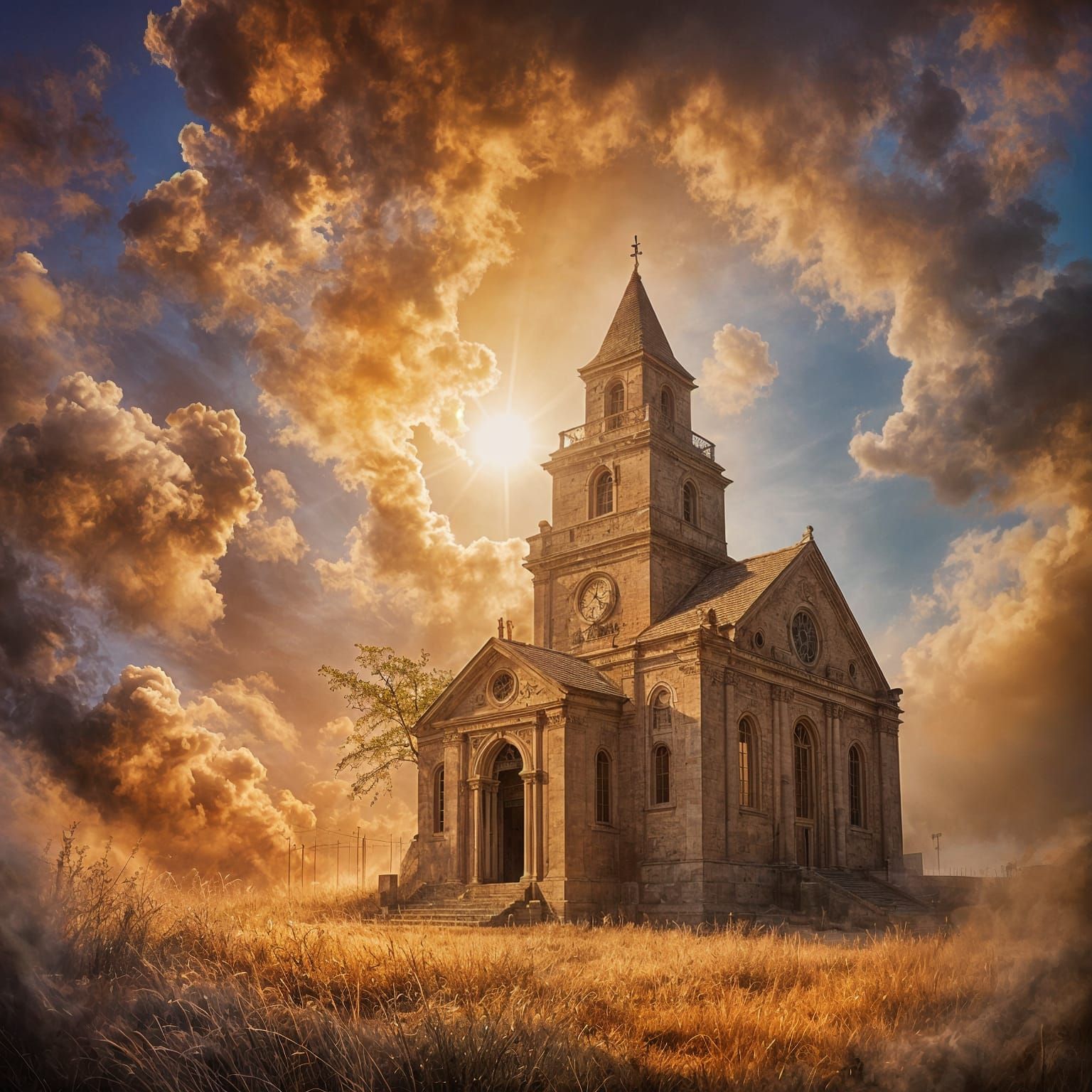 Symmetrical Purple Smoke Swirling in Sunbeams