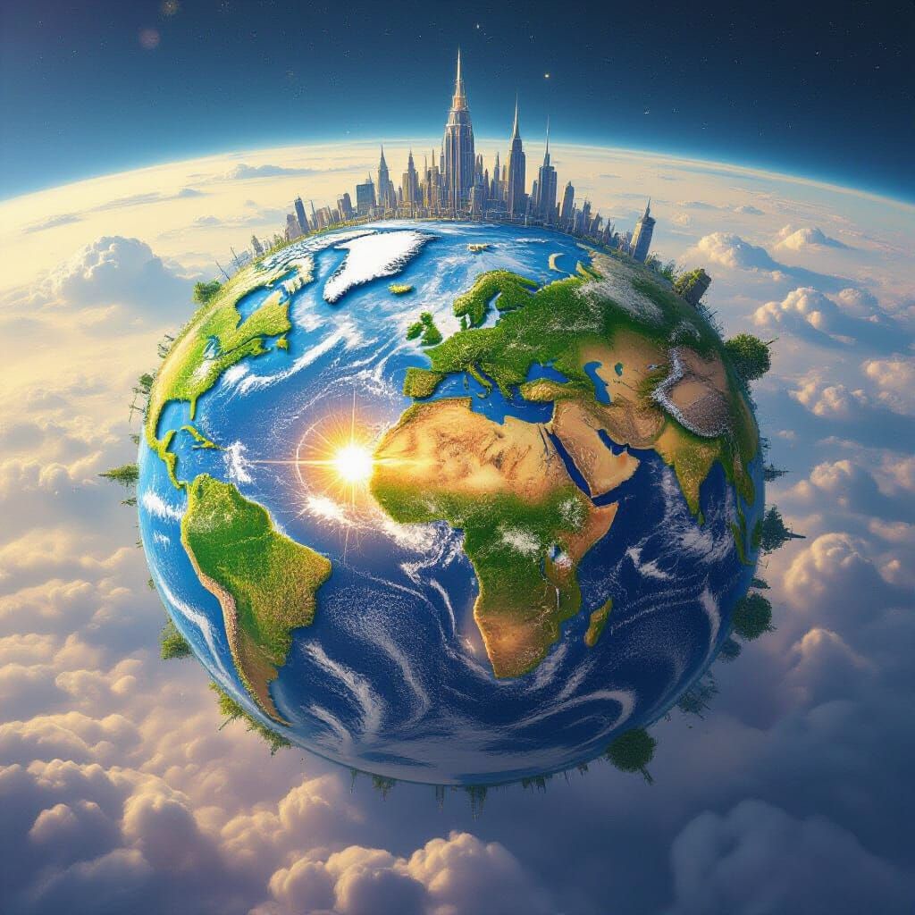 Planet with Diverse Continents Orbiting a Capital City