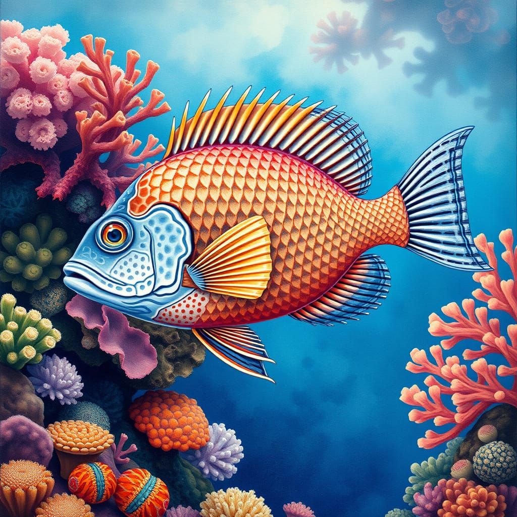 Lobe-Finned Fish in Vibrant Coral Reef