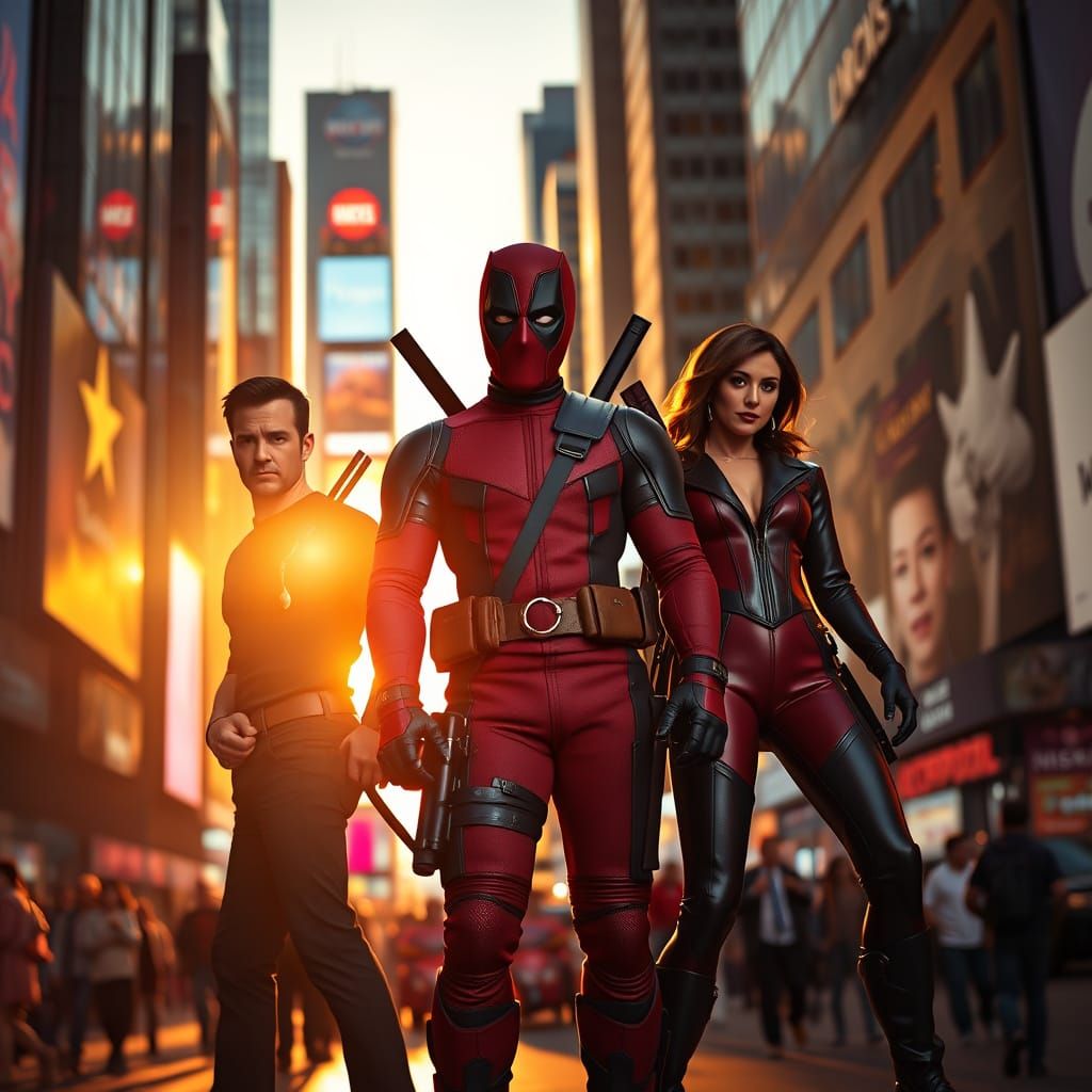 Hawkeye, Deadpool, and Zatanna Unite in Times Square Sunset