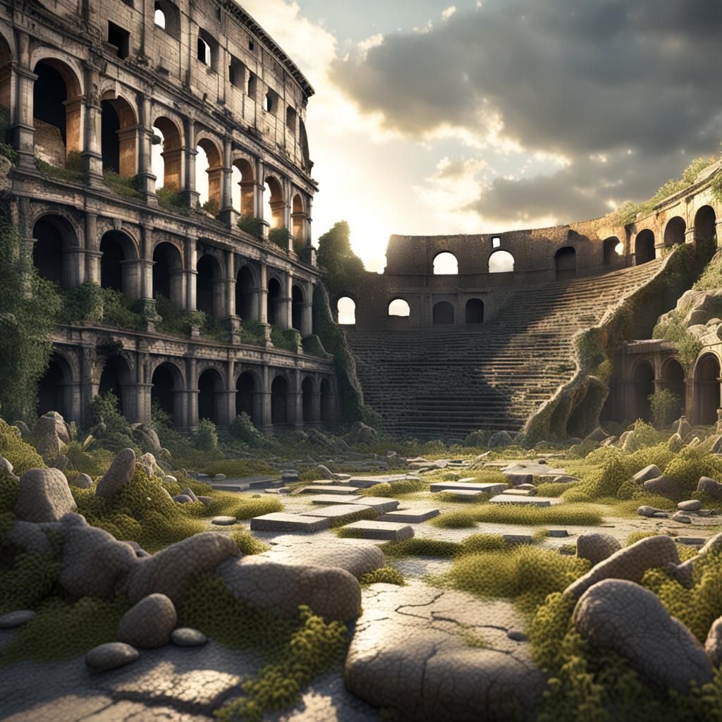 Abandoned Ruined Roman Coliseum in Photorealistic Detail