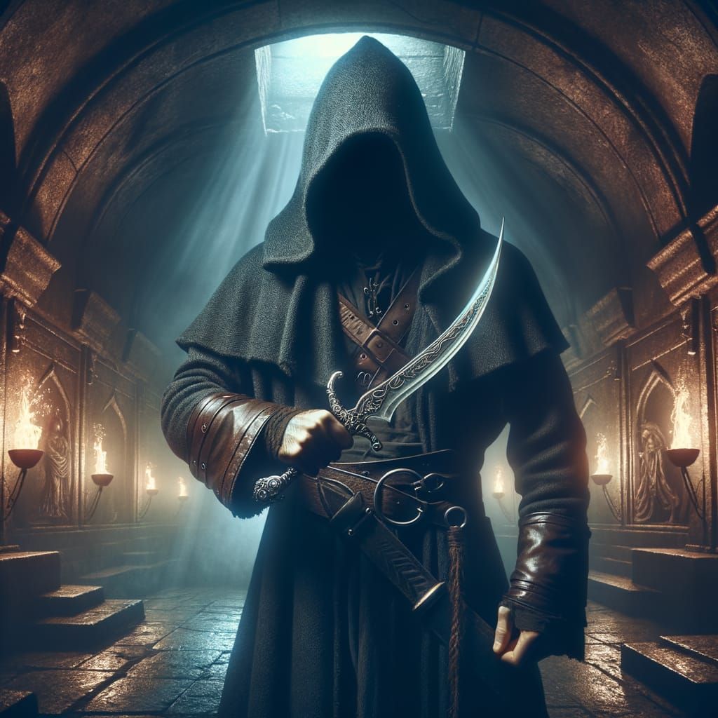 Eerie Cultist in Underground Tomb with Dagger