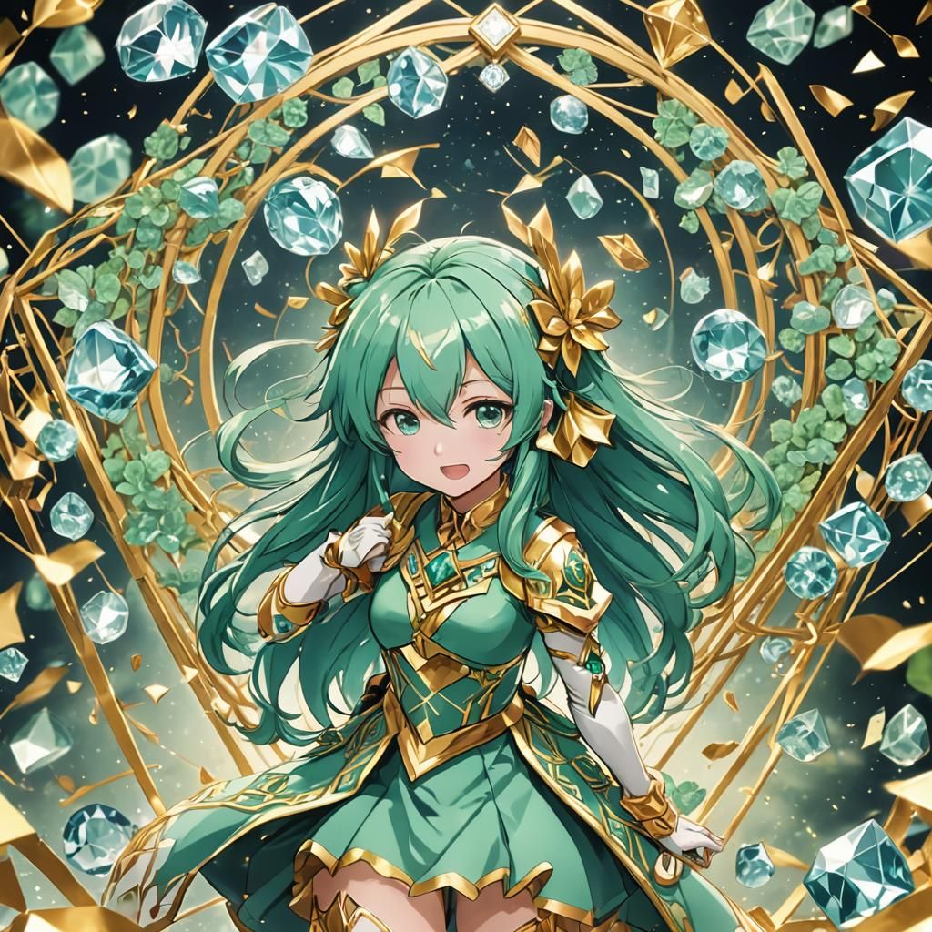 Mint Gold Diamond in Anime Style