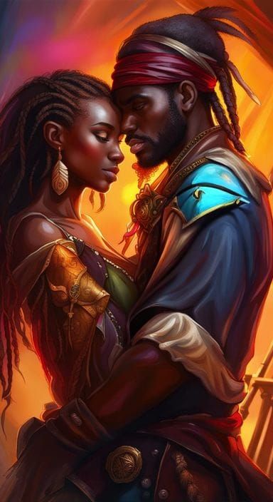 Romantic Pirate and Princess Portrait in Hyperrealistic Styl...