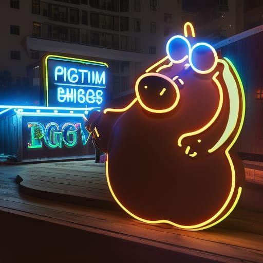 Neon BBQ Pig Sign: Epic Digital Matte Painting