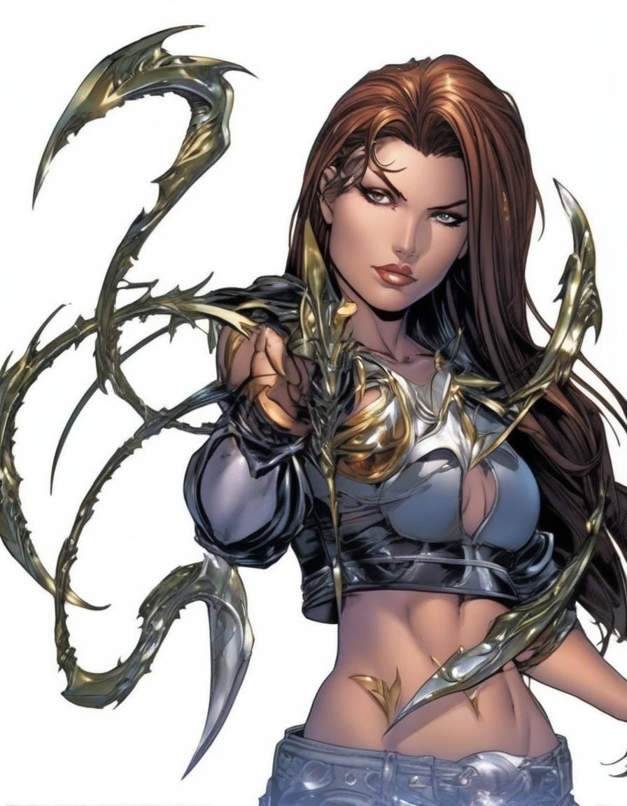 Powerful Armored Witchblade in Comic Book Style