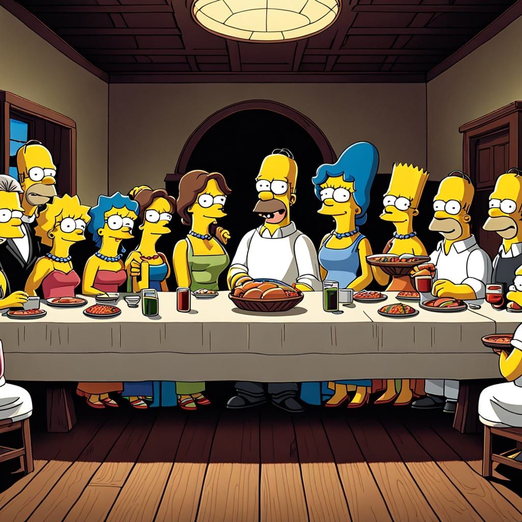 The Simpsons' Last Supper in Vibrant Comic Book Style