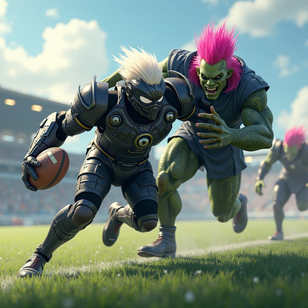 Futuristic Rugby Pitch in Cyberpunk Style