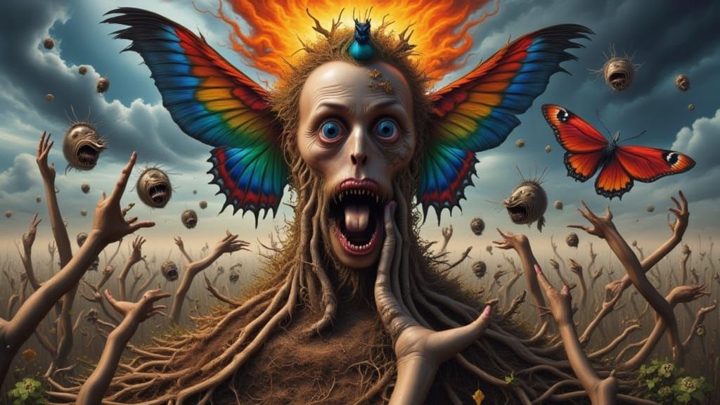 Nightmarish Grasp of Many Hands in Digital Art