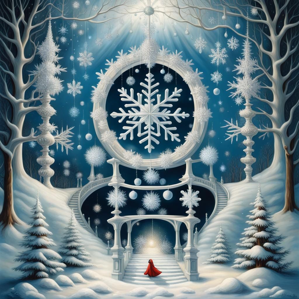 Sparkling Snowflake Portal to Ice Palace: Surrealist Art