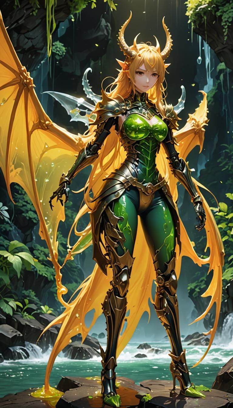 Robotic Dragon Girl with Rainbow Slime Body