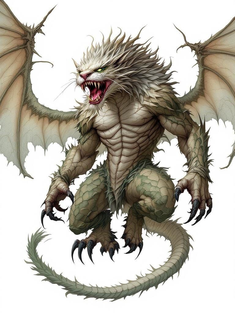 Fearsome Feline-Dragon Hybrid Soaring Mid-Air