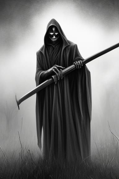 Grim Reaper Portrait in Graveyard: Dark Fantasy Art