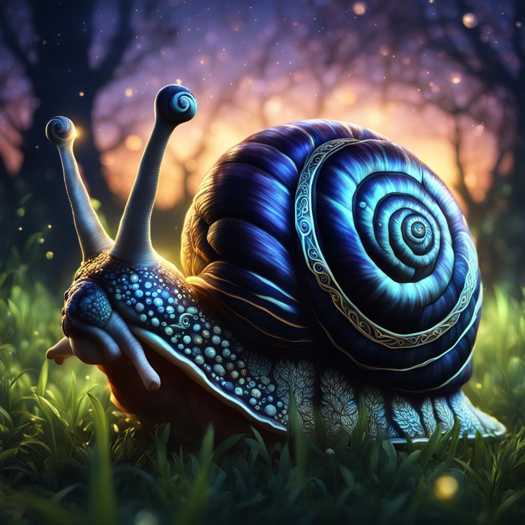 Glowing Snail with Intricate Shell Design