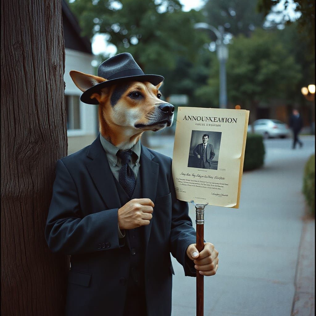Dog Detective: Vintage Film Still in Wes Anderson Style