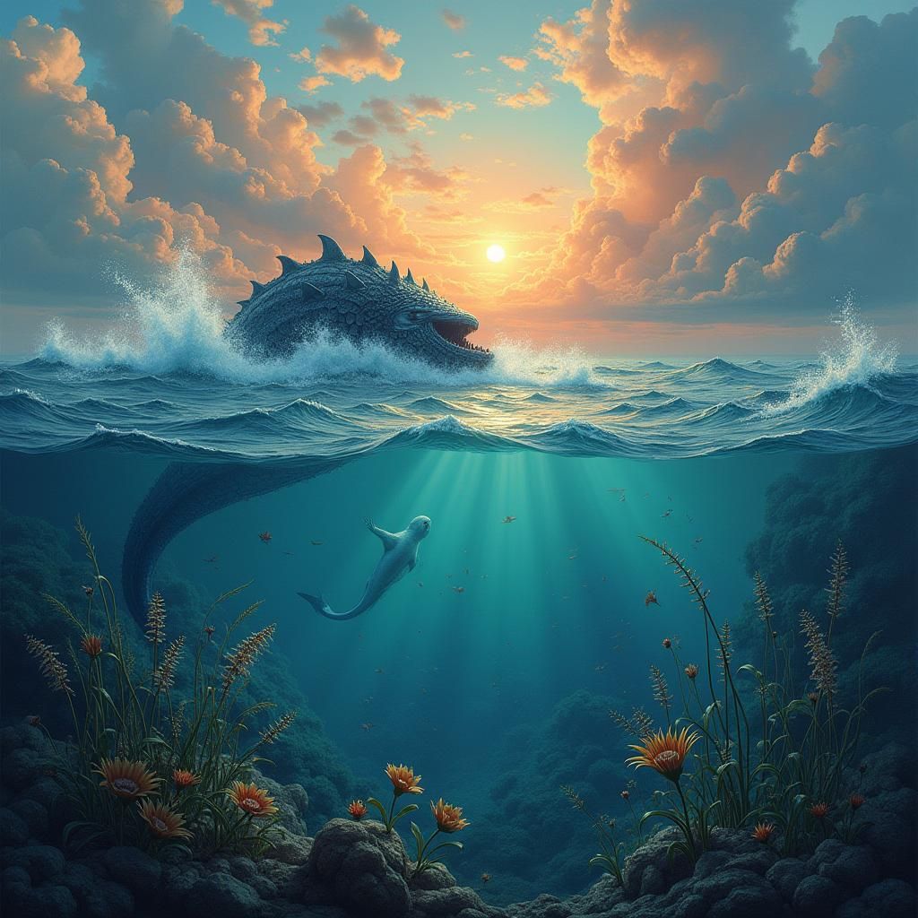 Majestic Leviathan Breaches Sapphire Horizon: 8k Matte Paint...